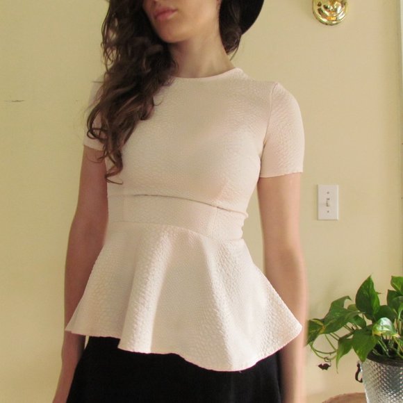 Light Pink Dragonskin Texture Peplum Top - Picture 1 of 4